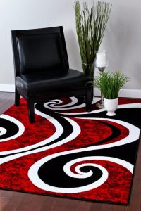 Red Black Swirl White Area Rug Carpet.