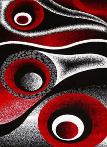 Red Black White Area Rug Abstract Carpet.