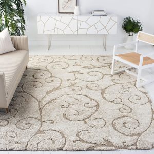 Safavieh Florida Shag Collection SG455-1113 Scrolling Vine Graceful Swirl Textured Rug.