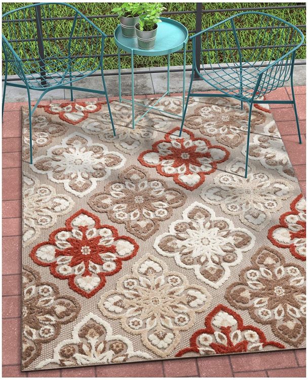 Indoor/Outdoor - Stain Resistant Floral Area Rug
