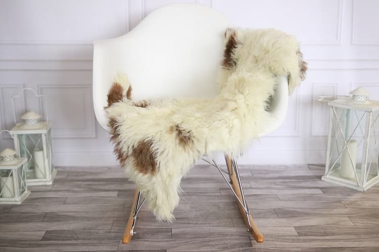 Beige Ivory Small Sheepskin Curly Fur Rug.