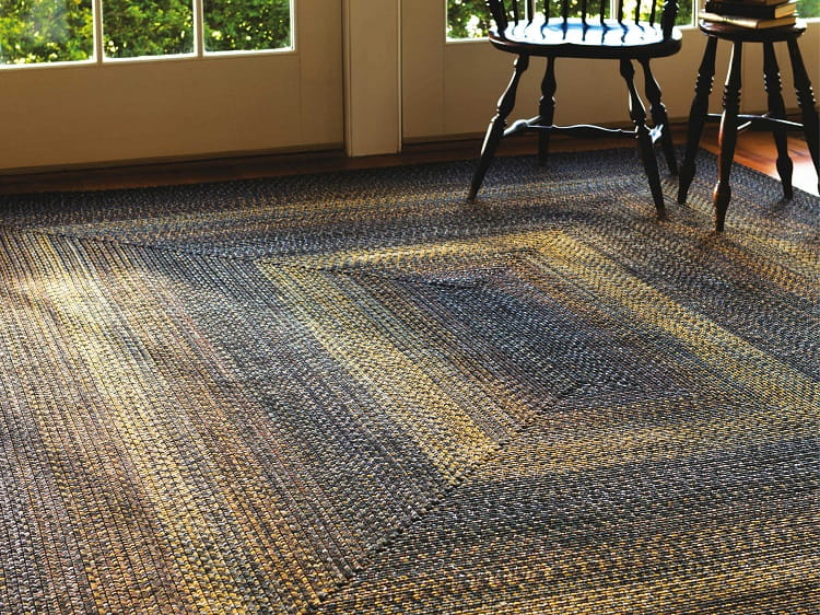 Rectangular blue wool braided rug.